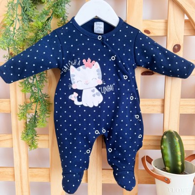   Macacão Malha Trape Zape - Gatinha Linda - Marinho